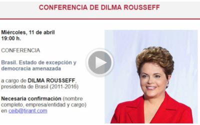Conferencia de Dilma Rousseff, presidenta de Brasil (2011-2016) en el Ilustre Colegio de la Abogacía de Barcelona el 13 de abril de 2018