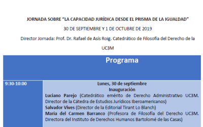 Jornada sobre «La capacidad jurídica desde el prisma de la igualdad». 30 de septiembre y 1 de octubre de 2019