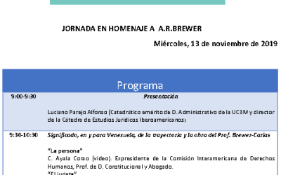 JORNADA EN HOMENAJE A A. R. BREWER. MIÉRCOLES, 13 de noviembre de 2019